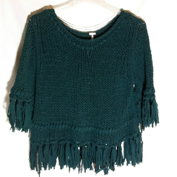 Free People Sweaters - Free People Green Chunky Sweater with Fringe Sz Lg